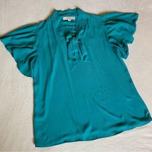 Loft Tie Neck Short Sleeve Blouse